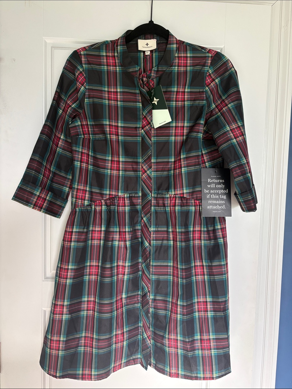 Tuckernuck Plaid Button-Front Dress in Green and Red
